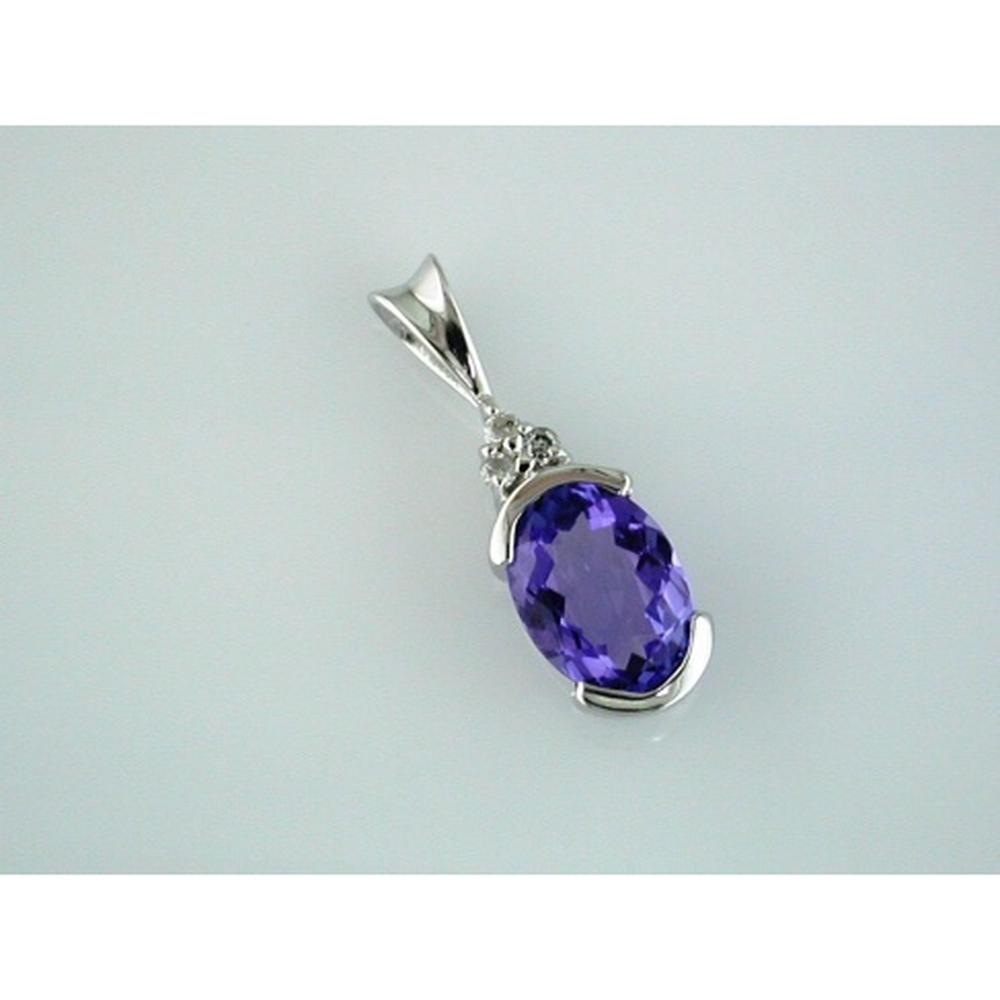 Royal 14K White Gold Tanzanite and Diamond Oval Pendant