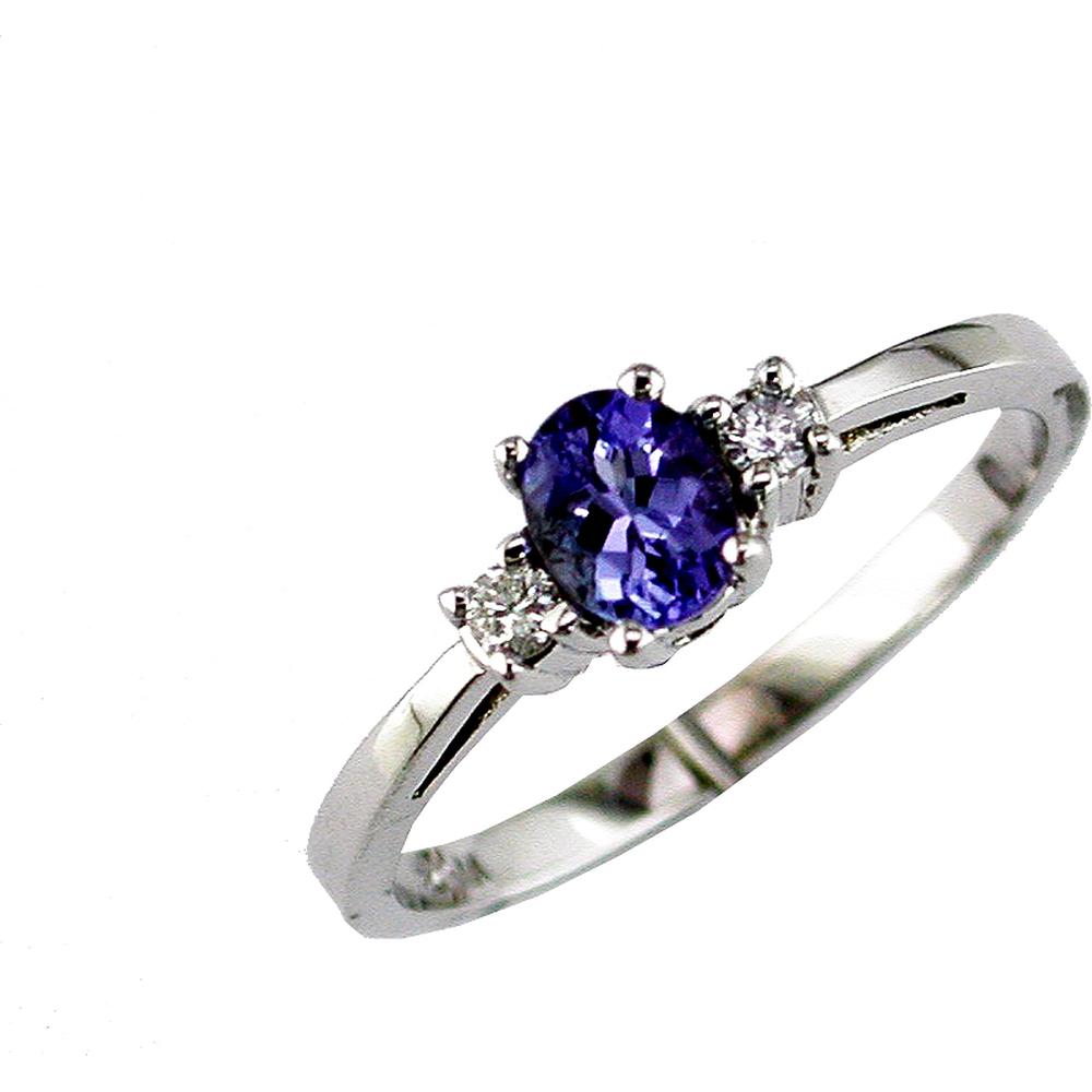 Royal 14K White Gold Tanzanite and Diamond Oval Ring - 0.35 Carat Tanzanite, 0.08 Carat Diamond Total Weight