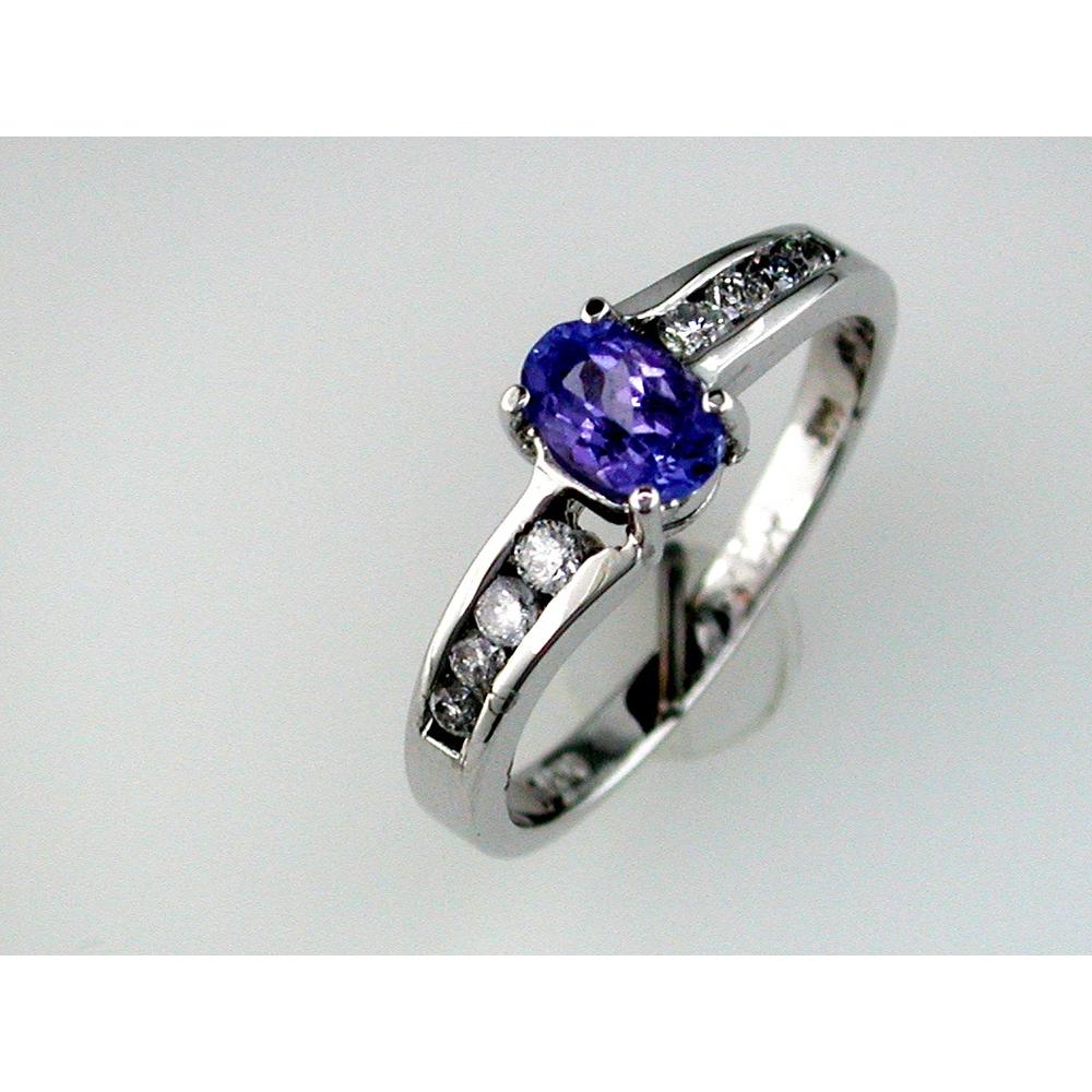 Royal 14K White Gold Tanzanite and Diamond Oval Ring - 0.40 Carat Tanzanite, 0.24 Carat Total Diamond Weight
