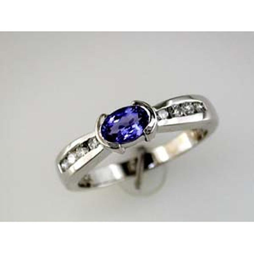 Royal 14K White Gold Tanzanite & Diamond Oval Ring - 0.40 Carat Tanzanite, 0.25 Carat Diamond Total Weight