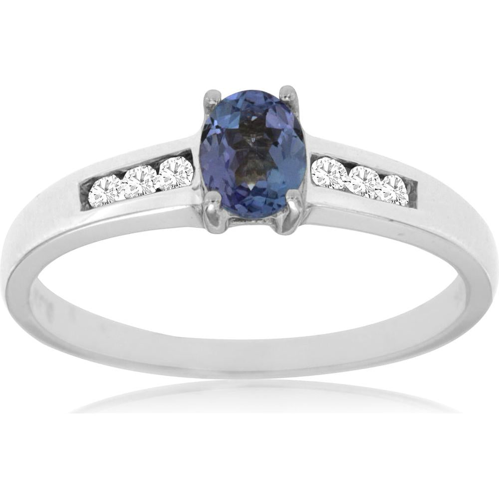 Royal 14K White Gold Tanzanite and Diamond Oval Ring - 0.45 Carat Total Gem Weight