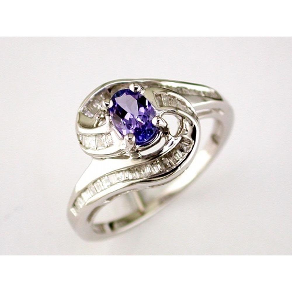 Royal 14K White Gold Tanzanite and Diamond Oval Ring - 0.50 Carat Tanzanite, 0.46 Carat Diamond Total