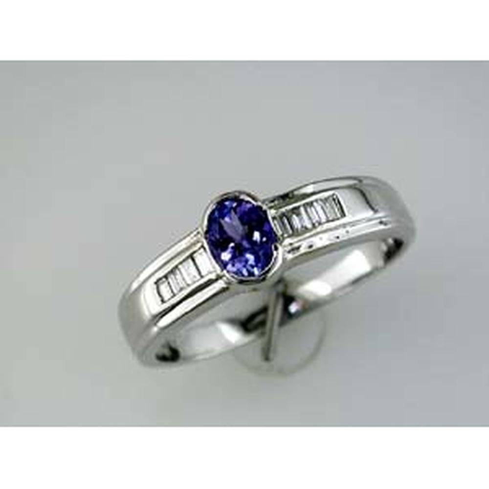 Royal 14K White Gold Tanzanite and Diamond Oval Ring - 0.51 Carat Total Gem Weight
