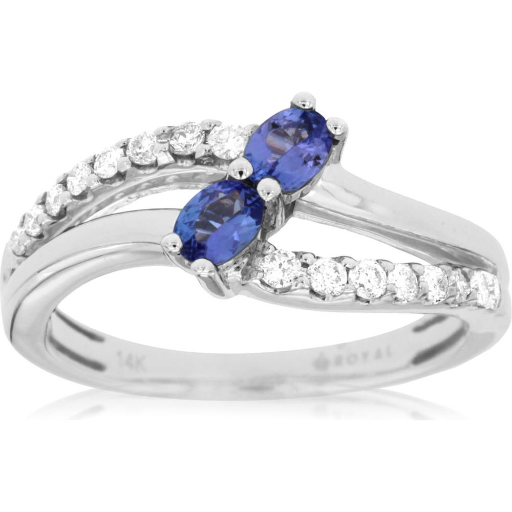 Royal 14K White Gold Tanzanite and Diamond Oval Ring - 0.57 Carat Total Gem Weight