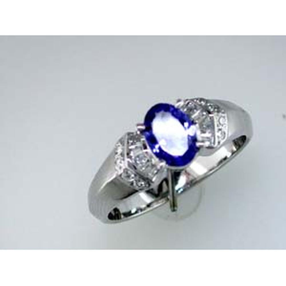 Royal 14K White Gold Tanzanite and Diamond Oval Ring - 0.75 Carat Tanzanite, 0.20 Carat Diamonds