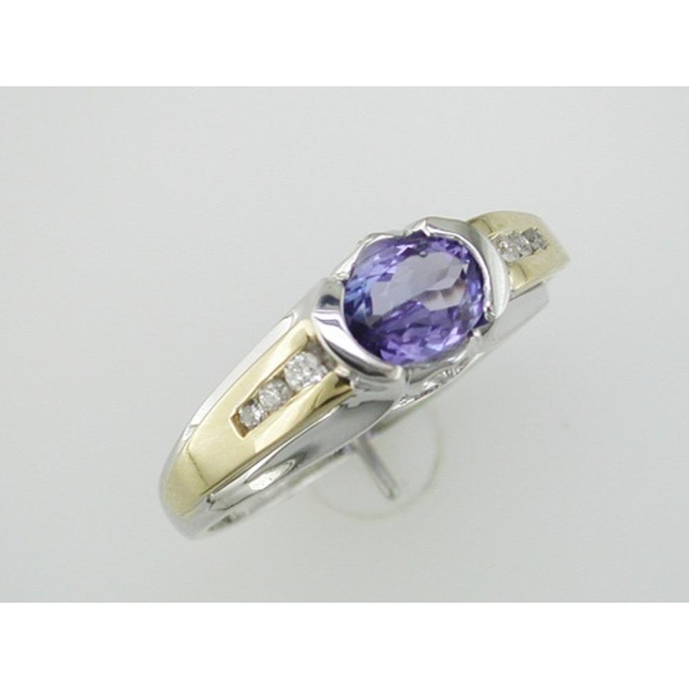 Royal 14K White Gold Tanzanite and Diamond Oval Ring - 0.80 Carat Tanzanite, 0.11 Carat Diamond Total