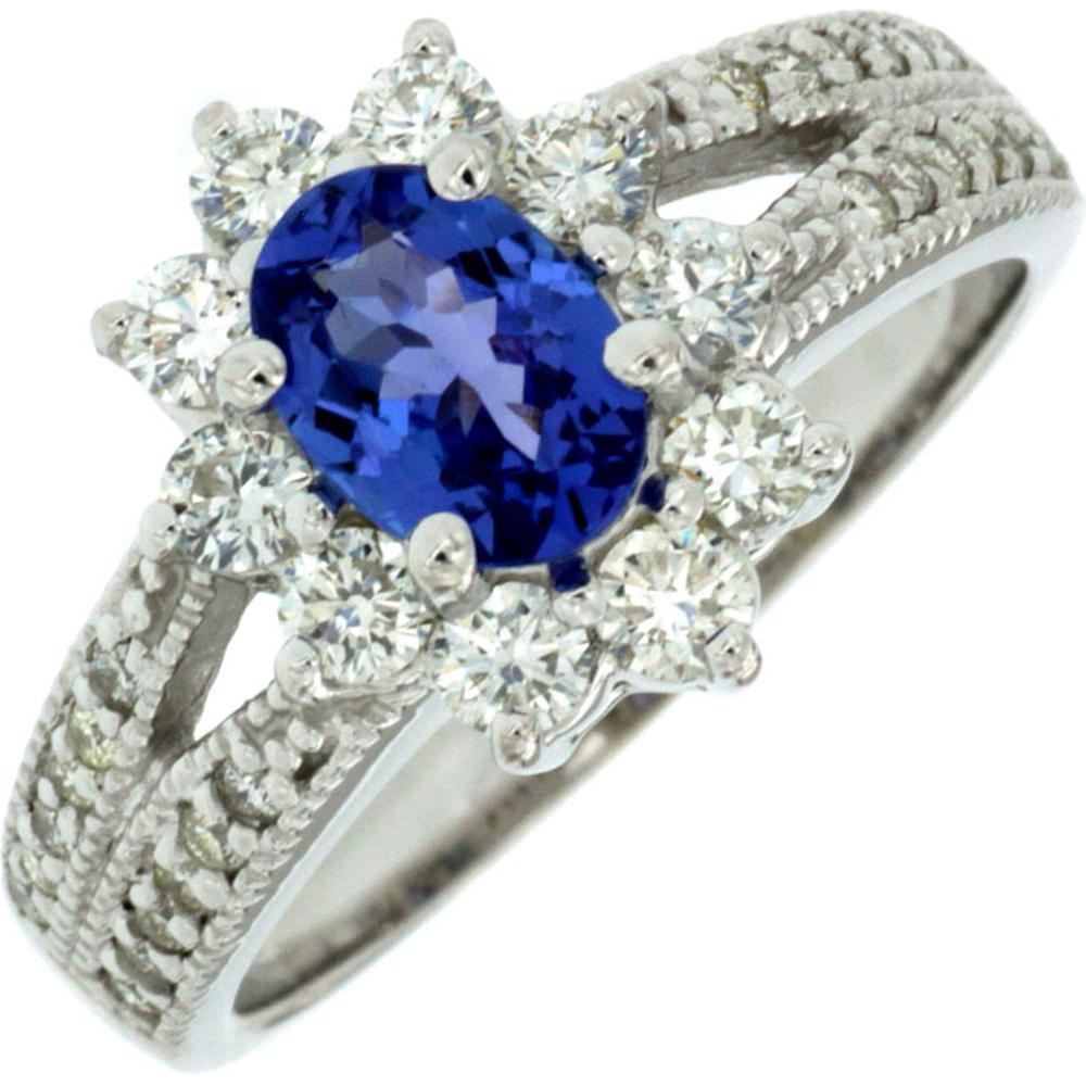 Royal 14K White Gold Tanzanite and Diamond Oval Ring - 0.85 Carat Tanzanite, 0.84 Carat Total Diamond Weight