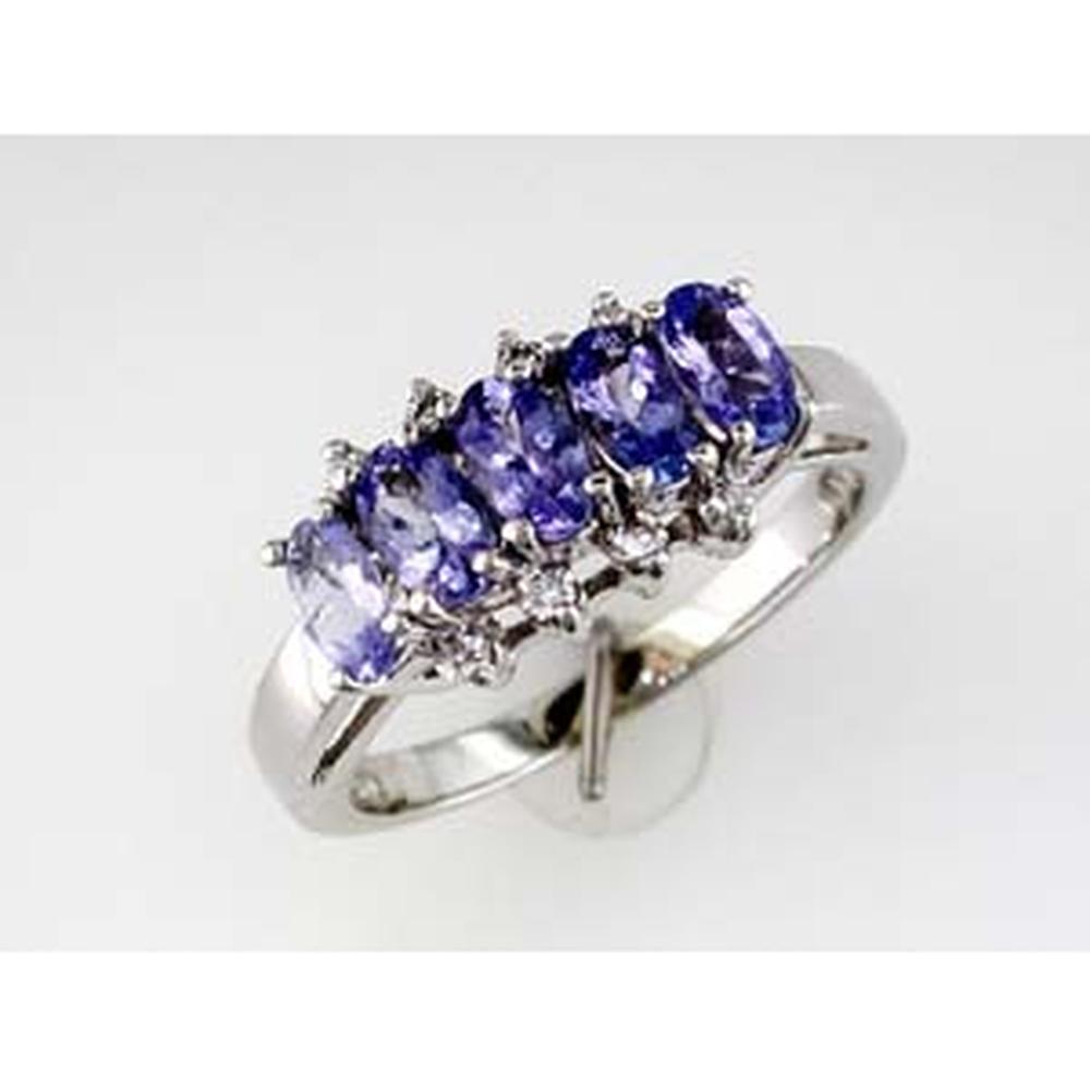 Royal 14K White Gold Tanzanite and Diamond Oval Ring - 1.05 Carat Tanzanite, Round Diamonds