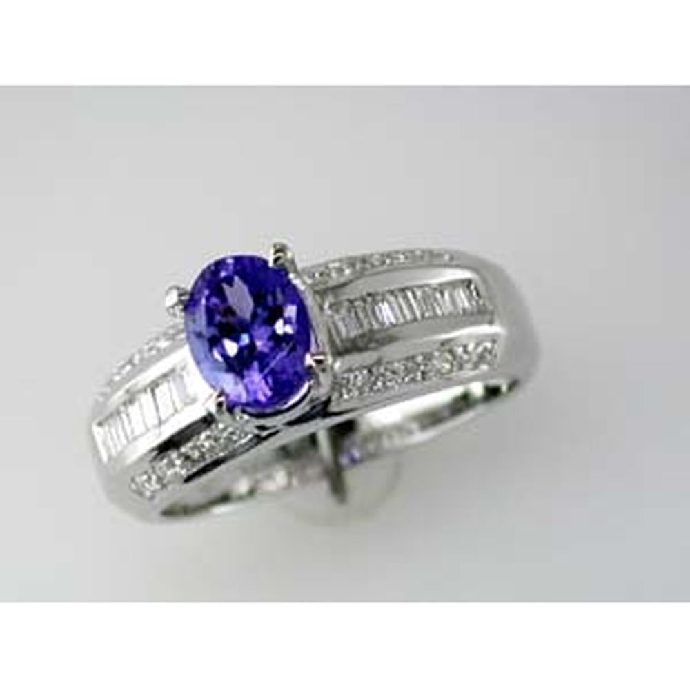 Royal 14K White Gold Tanzanite and Diamond Oval Ring - 1.15 Carat Total Gem Weight