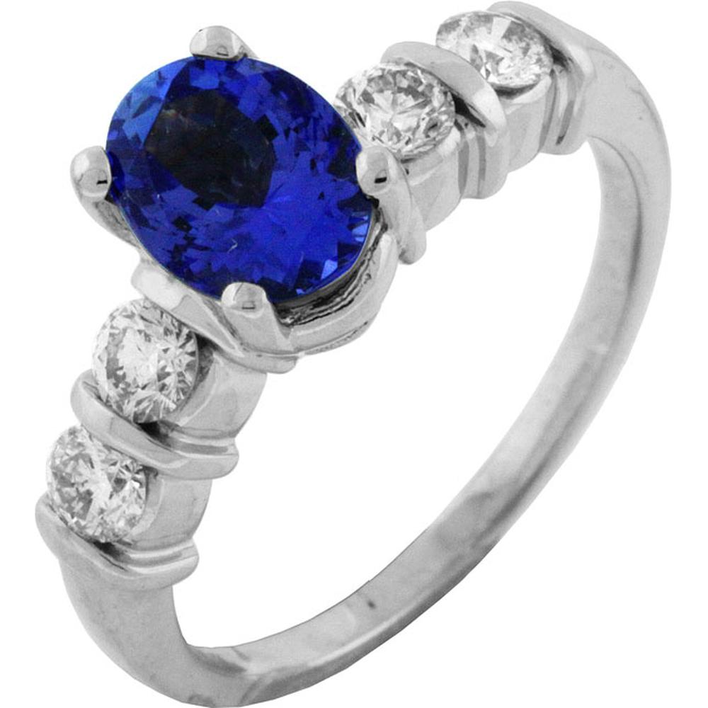 Royal 14K White Gold Tanzanite and Diamond Oval Ring - 1.30 Carat Tanzanite, 0.65 Carat Diamonds