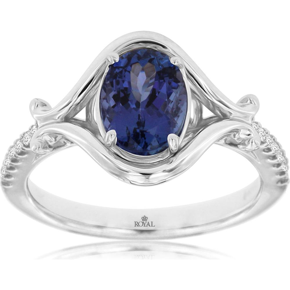 Royal 14K White Gold Tanzanite and Diamond Oval Ring - 1.40 Carats Total Gem Weight