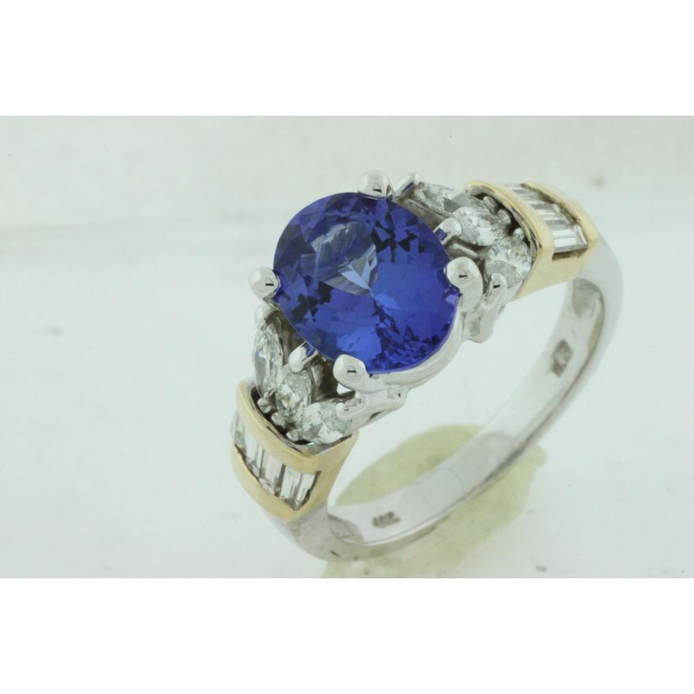 Royal 14K White Gold Tanzanite and Diamond Oval Ring - 2.50 Carat Tanzanite, 0.90 Carat Diamond Total Weight