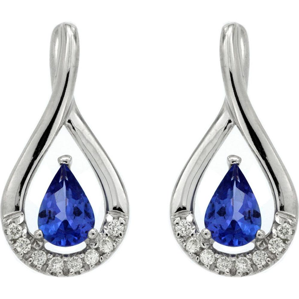 Royal 14K White Gold Tanzanite & Diamond Pear Earrings - 0.85 Carat Tanzanite, 0.12 Carat Diamond