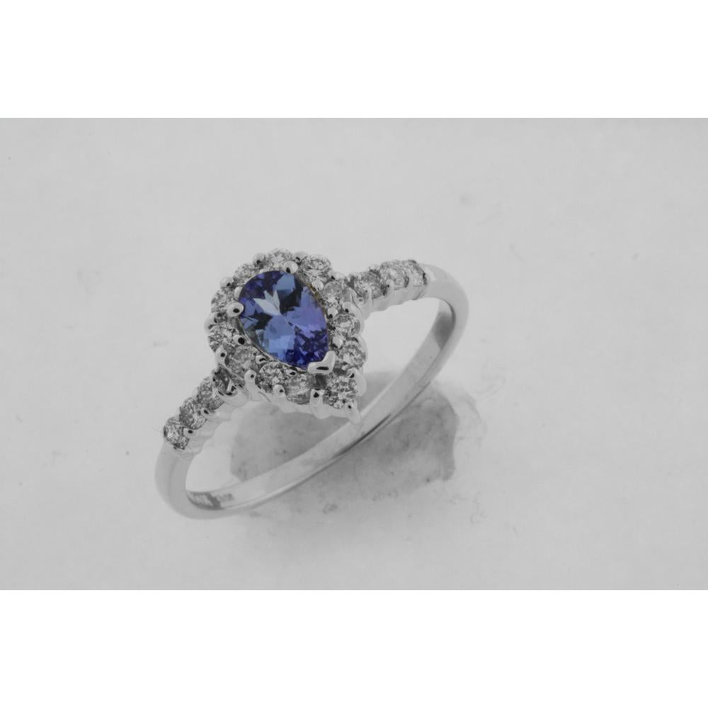 Royal 14K White Gold Tanzanite and Diamond Pear Engagement Ring - 0.42 Carat Tanzanite, Round Diamonds
