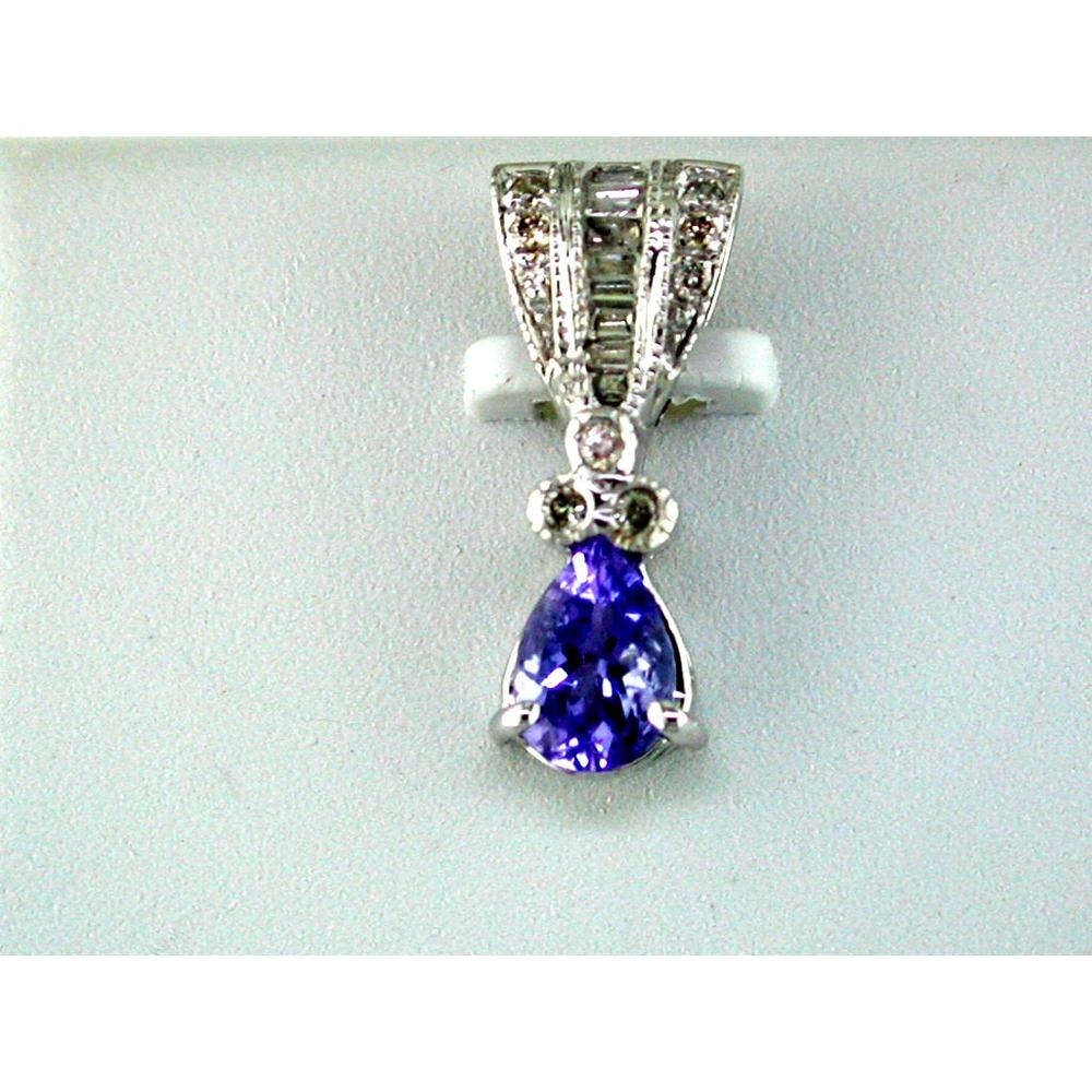 Royal 14K White Gold Tanzanite & Diamond Pear Pendant - 0.75 Carat Tanzanite, 0.18 Carat Total Diamond Weight