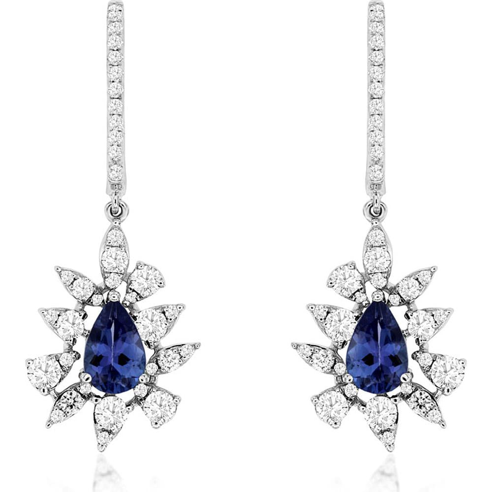 Royal 14K White Gold Tanzanite and Diamond Pear-Shaped Earrings - 1.59 Total Carat Weight