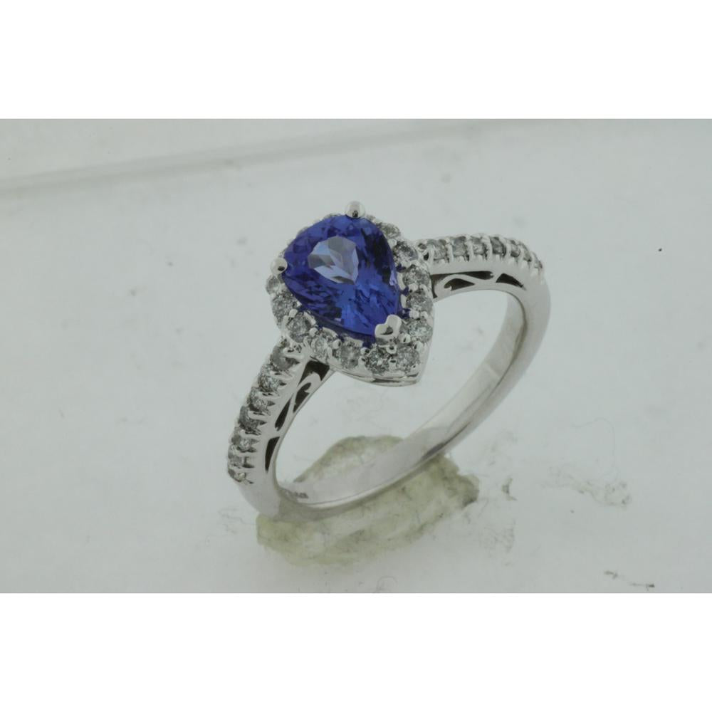 Royal 14K White Gold Tanzanite & Diamond Pear-Shaped Ring - 1.60 Carat Tanzanite, 0.50 Carat Diamond Total Weight
