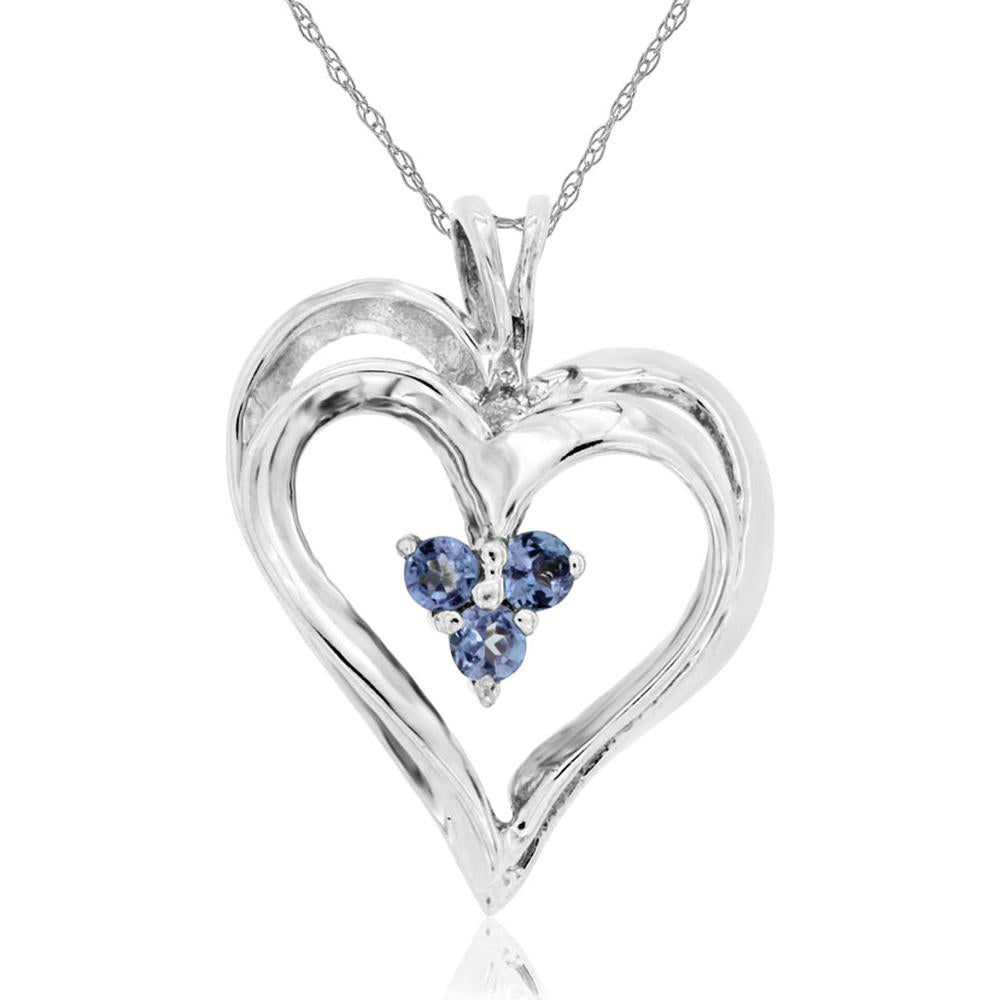 Royal 14K White Gold Tanzanite & Diamond Pendant - 0.15 Carat Tanzanite, 0.10 Carat Total Diamond Weight