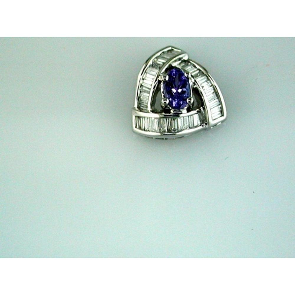Royal 14K White Gold Tanzanite & Diamond Pendant - 0.22 Carat Tanzanite with Baguette and Round Diamond Halo