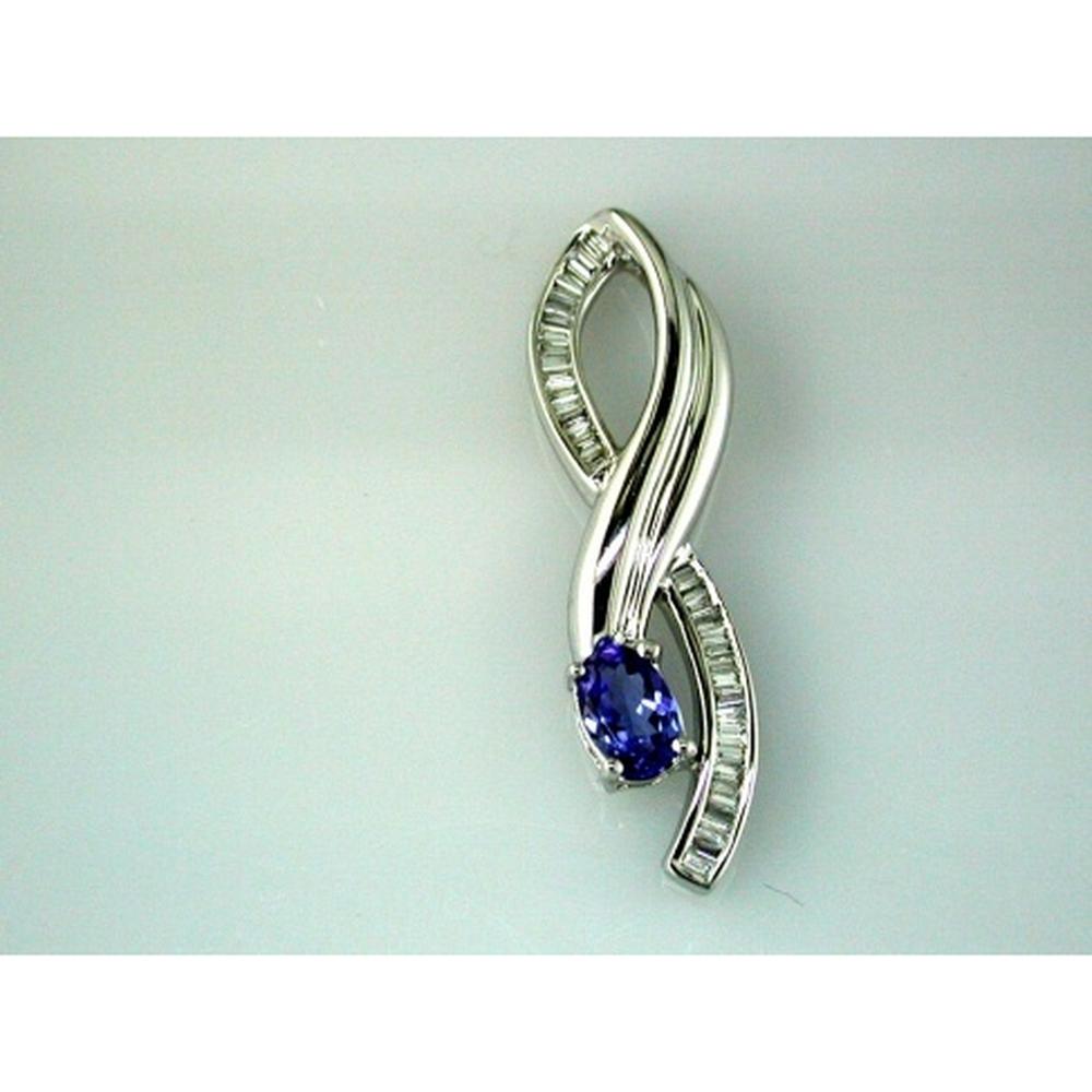Royal 14K White Gold Tanzanite & Diamond Pendant - 0.50 Carat Tanzanite, Round Diamonds