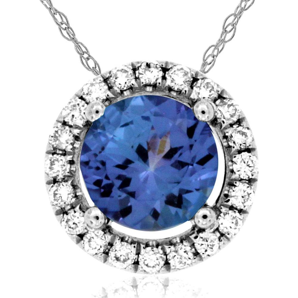 Royal 14K White Gold Tanzanite & Diamond Pendant - 0.50 Carats Tanzanite, 0.08 Carats Total Diamond Weight