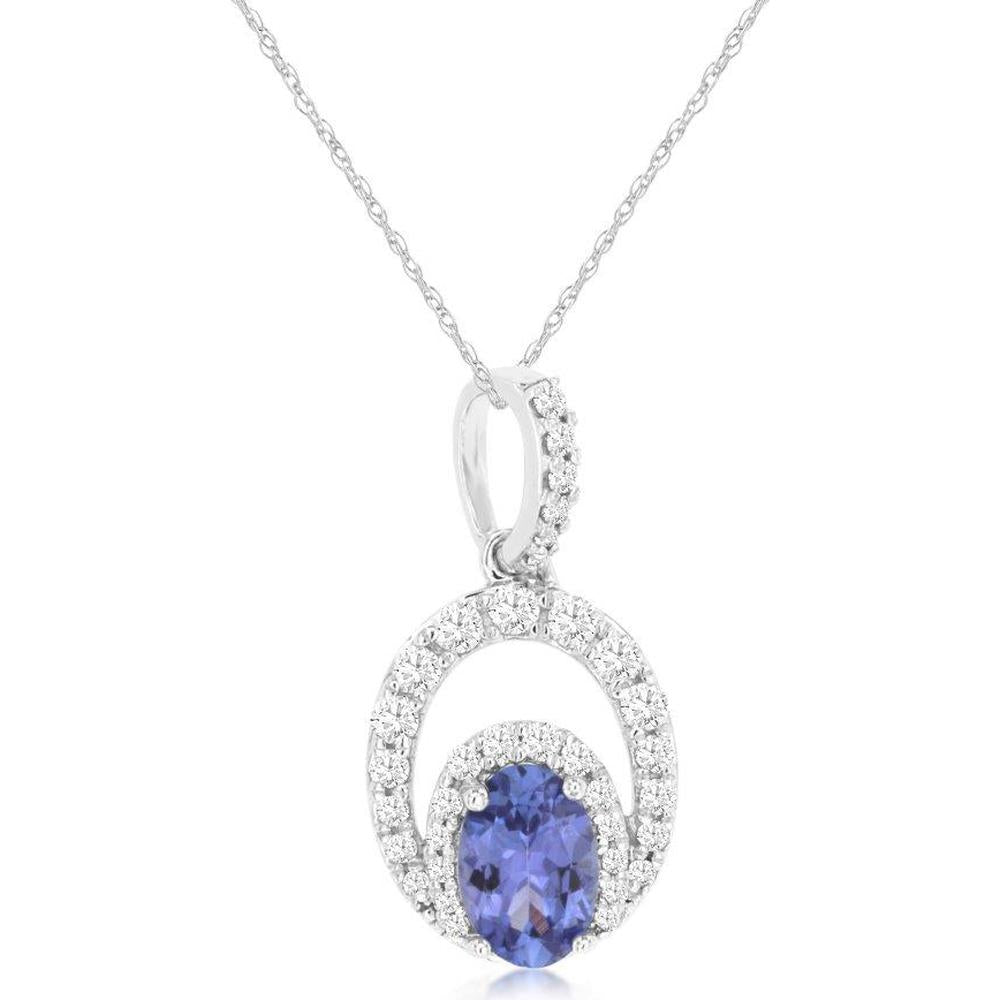 Royal 14K White Gold Tanzanite & Diamond Pendant - 0.50 Carats Tanzanite & 0.20 Carats Diamond Total Weight