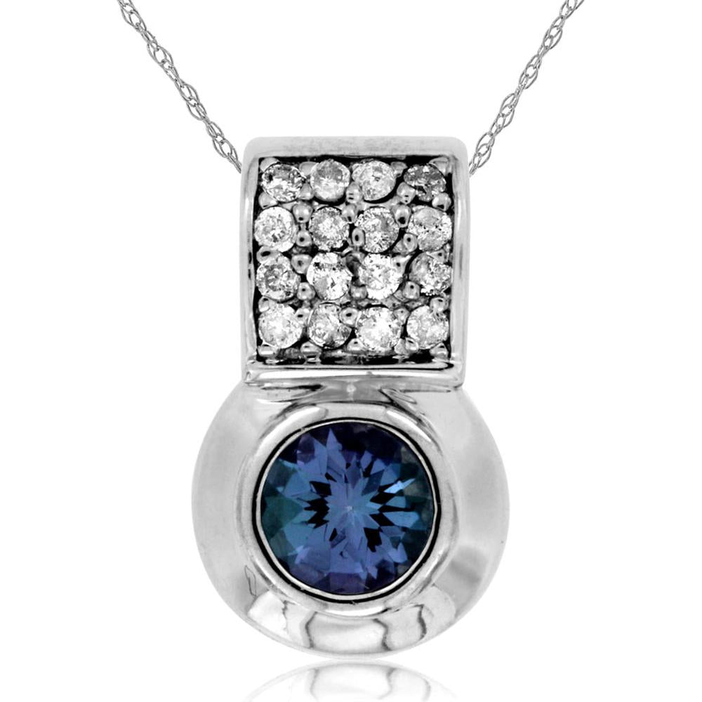 Royal 14K White Gold Tanzanite & Diamond Pendant - 0.68 Carat Total Gem Weight
