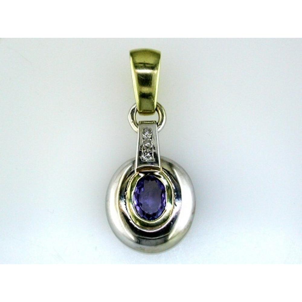 Royal 14K White Gold Tanzanite and Diamond Pendant - 0.70 Carat Tanzanite, 0.10 Carat Diamonds
