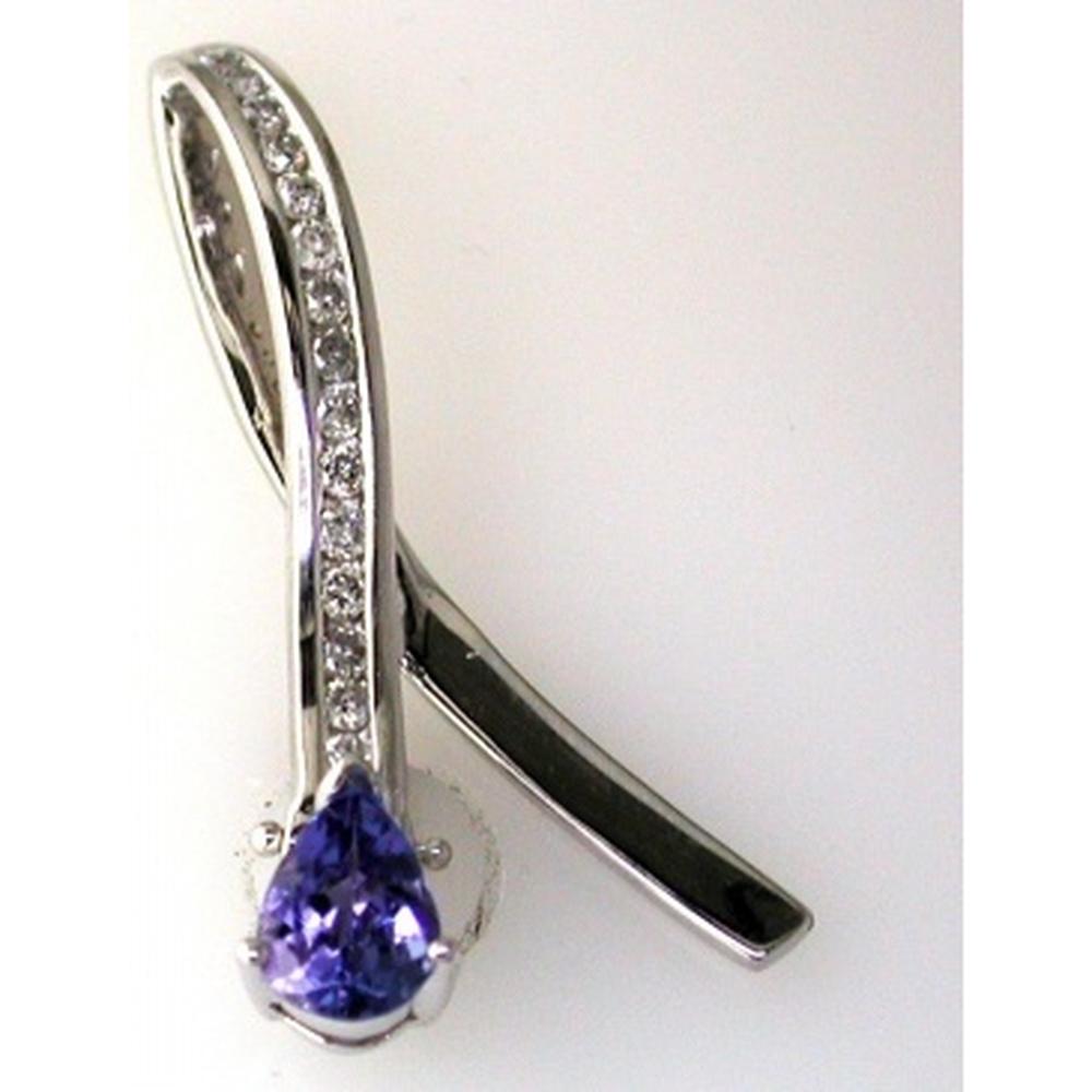 Royal 14K White Gold Tanzanite and Diamond Pendant - 0.75 Carat Tanzanite, Round Diamonds