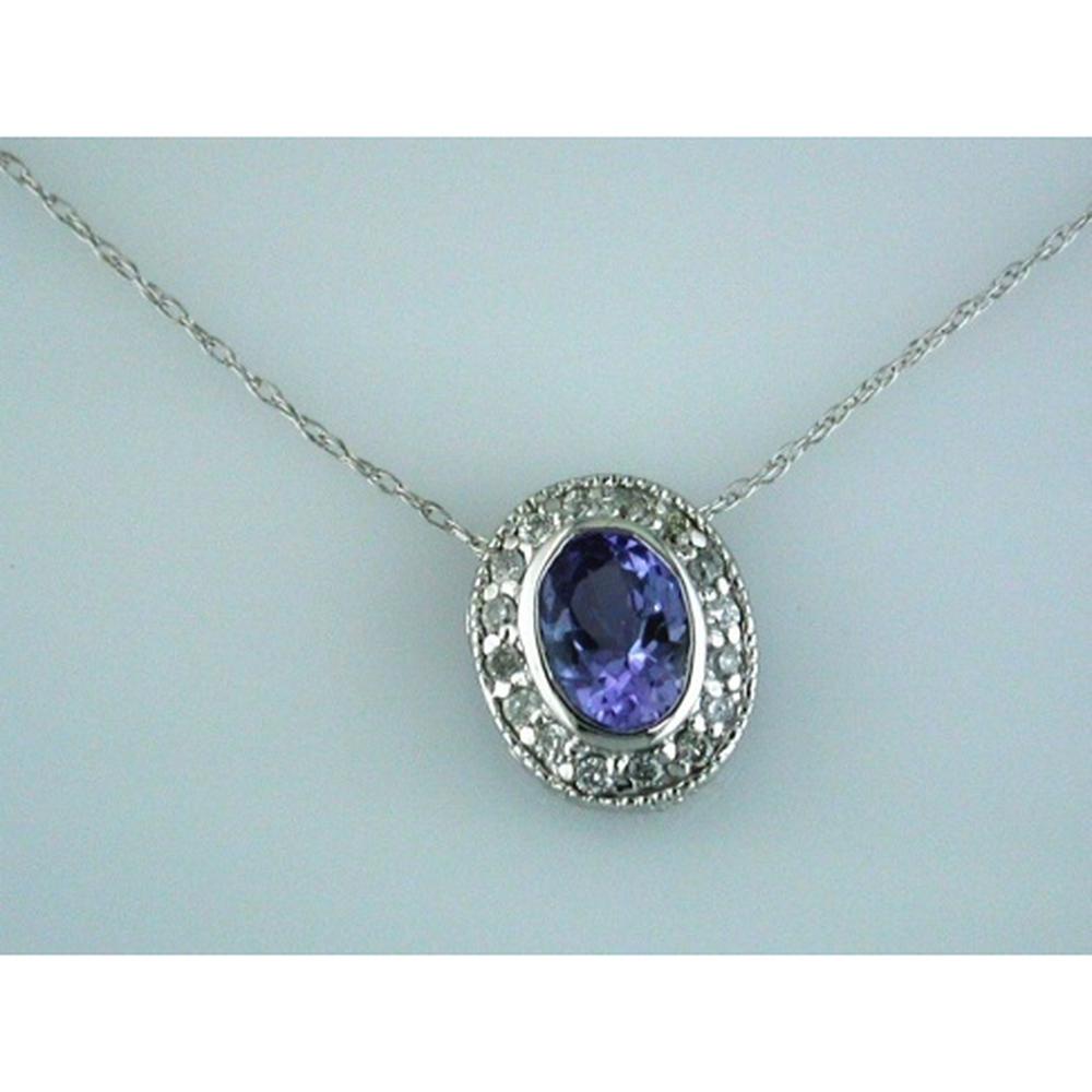 Royal 14K White Gold Tanzanite & Diamond Pendant - 0.84 Carat Tanzanite, Round Diamonds