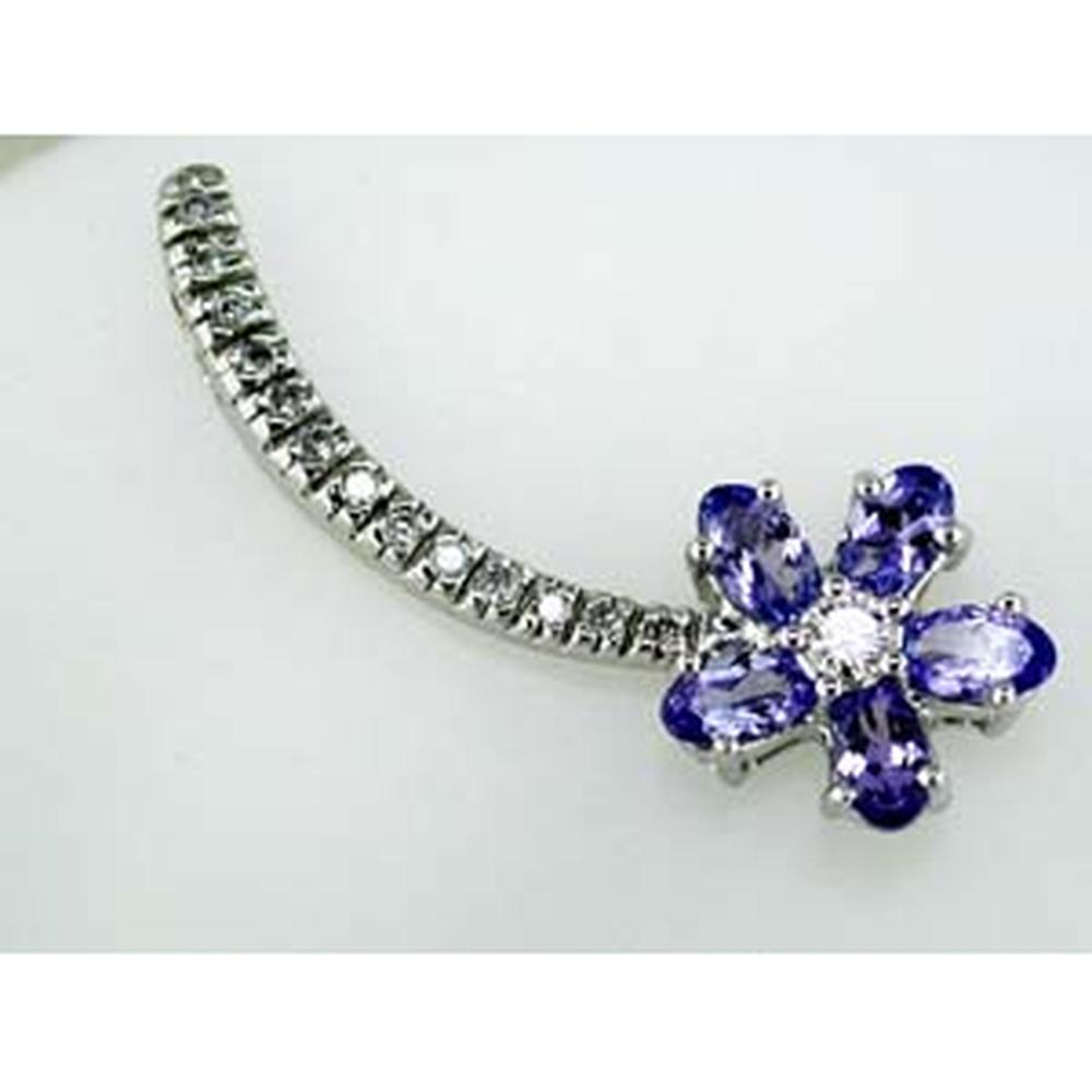 Royal 14K White Gold Tanzanite & Diamond Pendant - 1.05 Carat Tanzanite, Round Diamonds