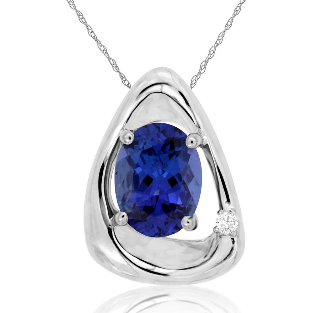 Royal 14K White Gold Tanzanite & Diamond Pendant - 2.00 Carat Oval Tanzanite, 0.02 Carat Diamond