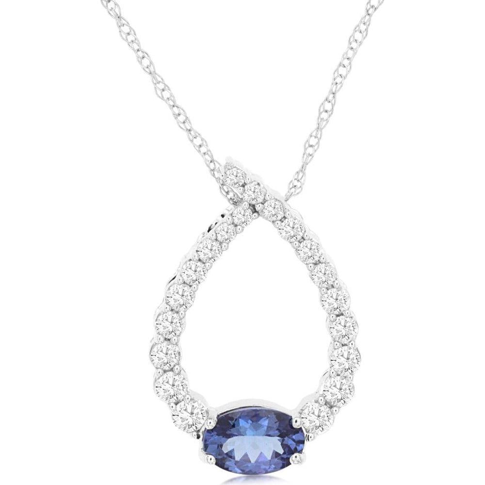 Royal 14K White Gold Tanzanite and Diamond Pendant - Elegant Necklace