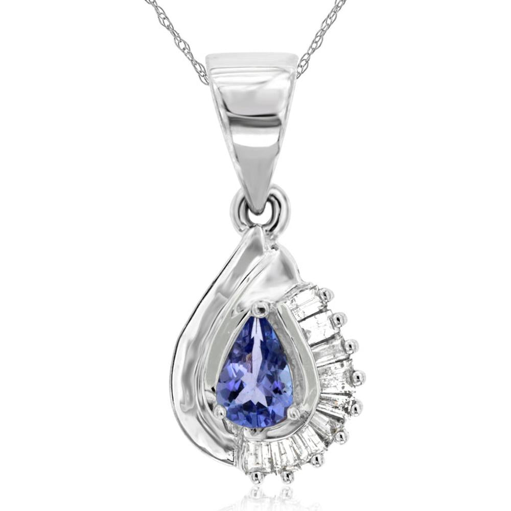 Royal 14K White Gold Tanzanite & Diamond Pendant - Elegant Pear-Shaped Beauty