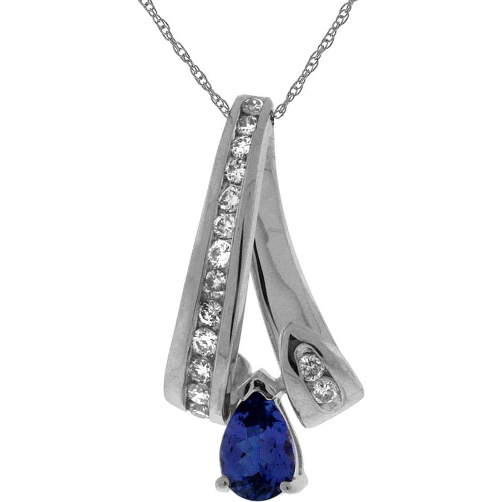 Royal 14K White Gold Tanzanite & Diamond Pendant - Exquisite Pear-Shaped Necklace
