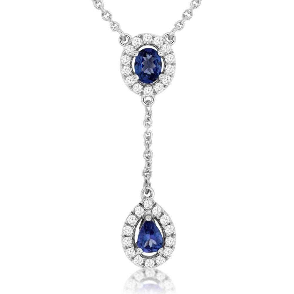 Royal 14K White Gold Tanzanite & Diamond Pendant Necklace - 0.30 Carat Tanzanite, 0.18 Carat Diamonds