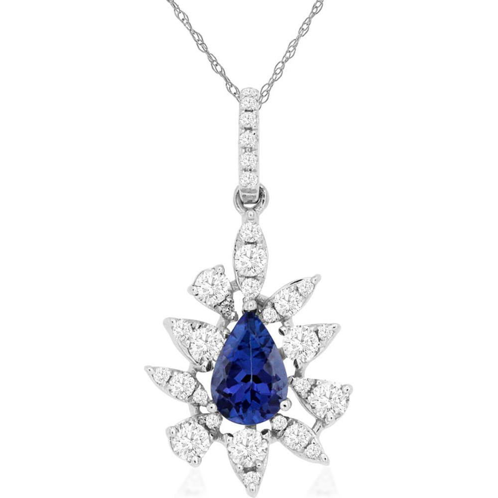 Royal 14K White Gold Tanzanite & Diamond Pendant Necklace - 0.42 Carats Tanzanite, 0.35 Carats Diamond Total Carat Weight