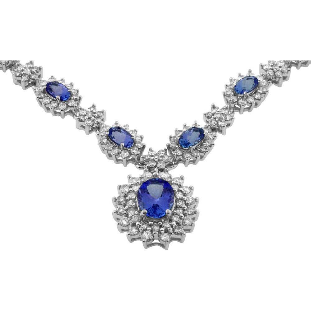 Royal 14K White Gold Tanzanite & Diamond Pendant Necklace - 5.25 Carats Total Gem Weight