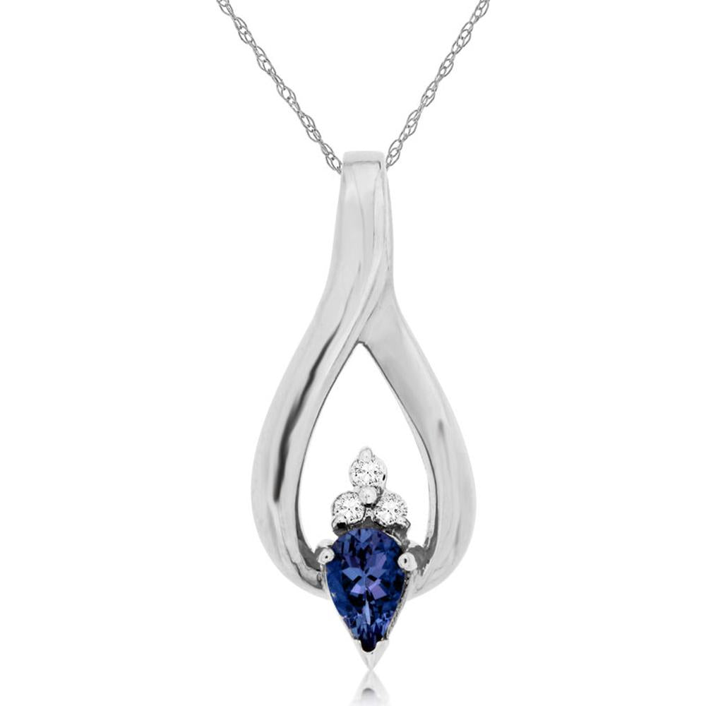 Royal 14K White Gold Tanzanite & Diamond Pendant - Pear Shape - 0.56 Carat Total Gem Weight