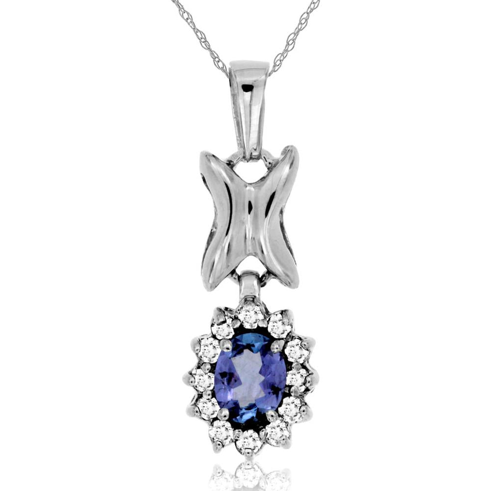 Royal 14K White Gold Tanzanite & Diamond Pendant - Timeless Elegance in Violet-Blue Brilliance