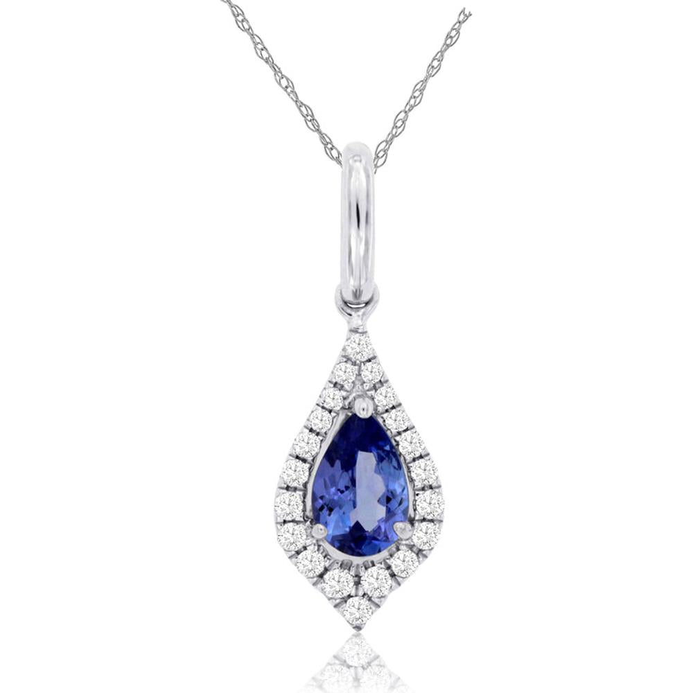 Royal 14K White Gold Tanzanite & Diamond Pendant with Pear-Shaped Tanzanite - 0.42 Carats Tanzanite, 0.10 Carats Diamond