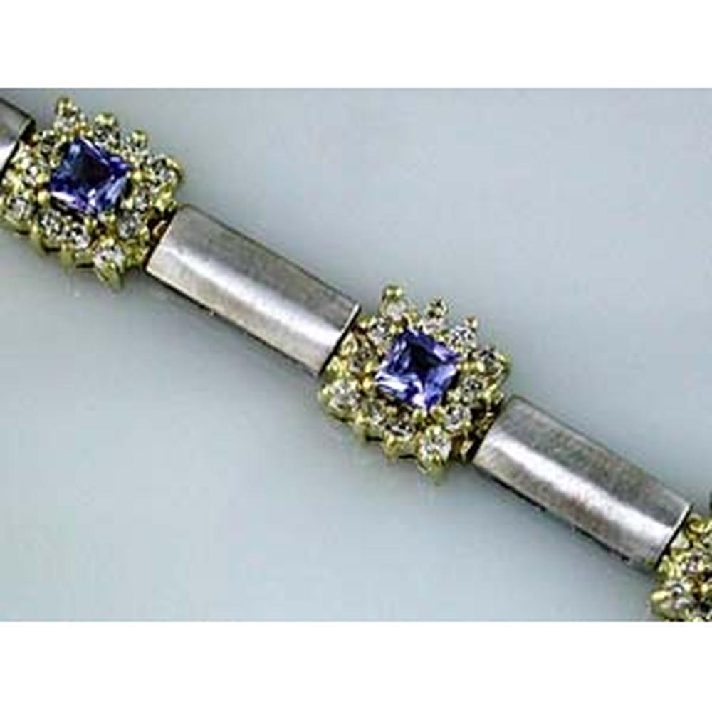 Royal 14K White Gold Tanzanite and Diamond Princess Cut Bracelet - 4.25 Carat Total Gem Weight
