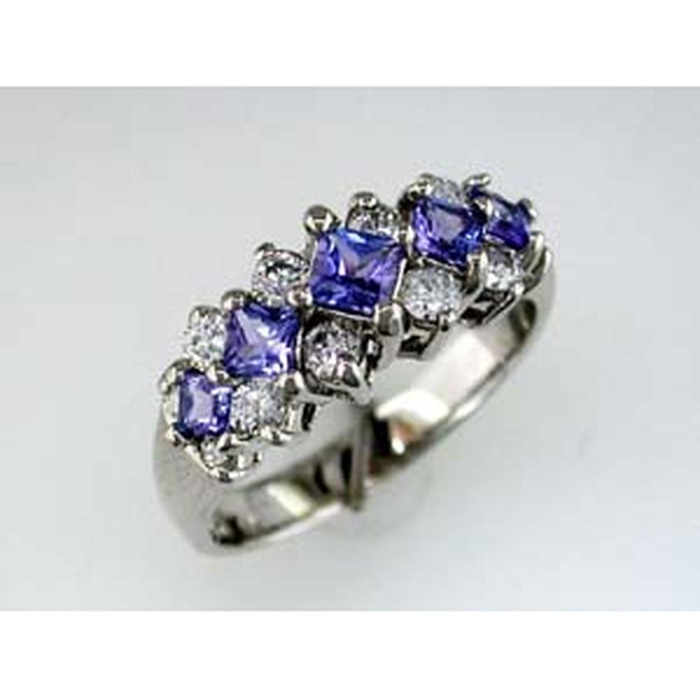 Royal 14K White Gold Tanzanite & Diamond Princess Cut Ring - 1.43 Carat Total Gem Weight
