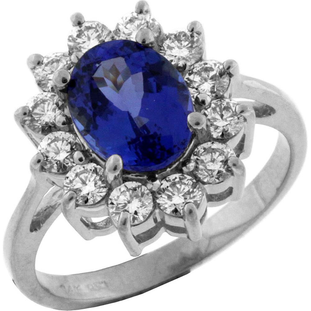 Royal 14K White Gold Tanzanite & Diamond Princess Di Ring - 3.00 Carat Total Gem Weight