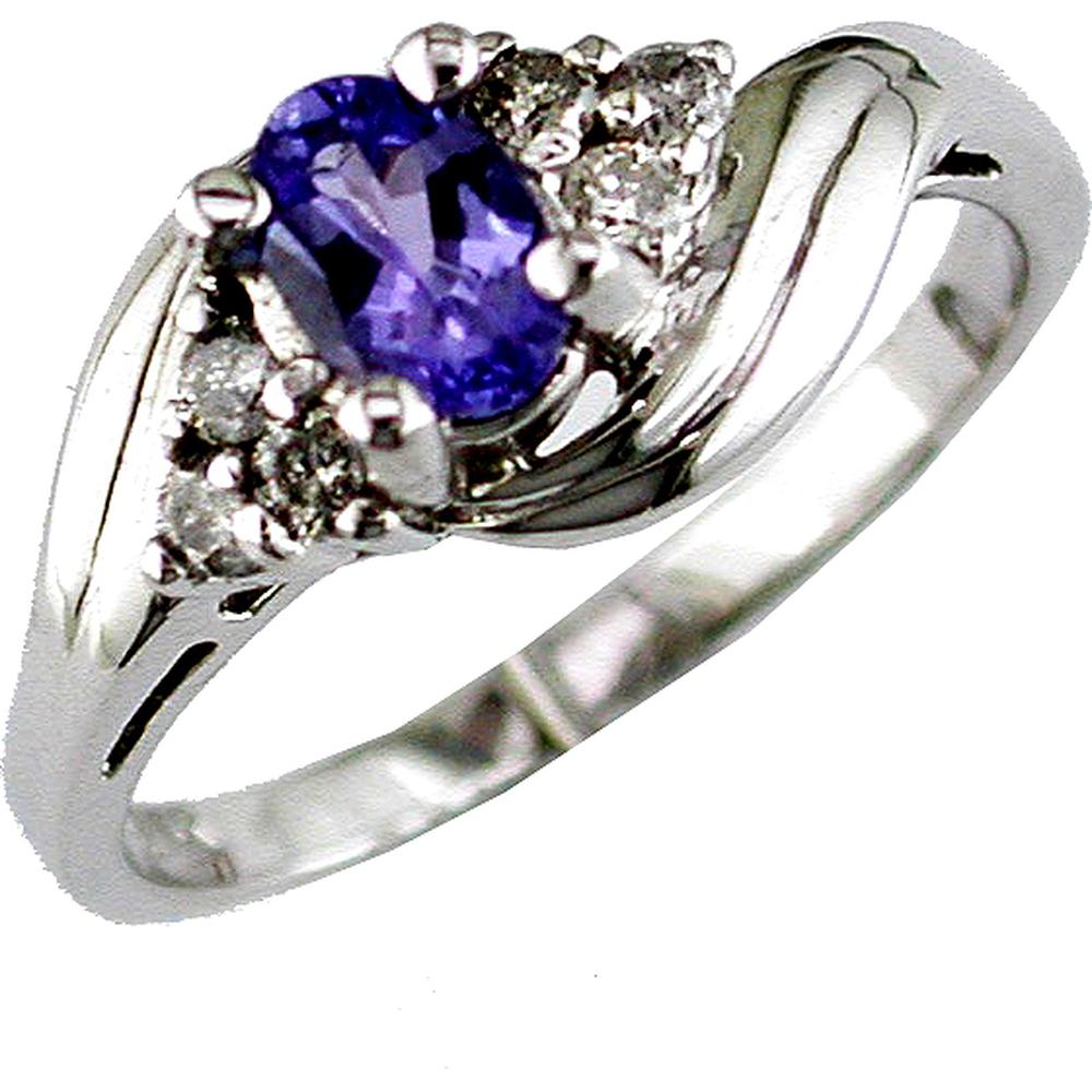 Royal 14K White Gold Tanzanite & Diamond Ring - 0.40 Carat Oval Tanzanite - 0.14 Carat Total Diamond Weight