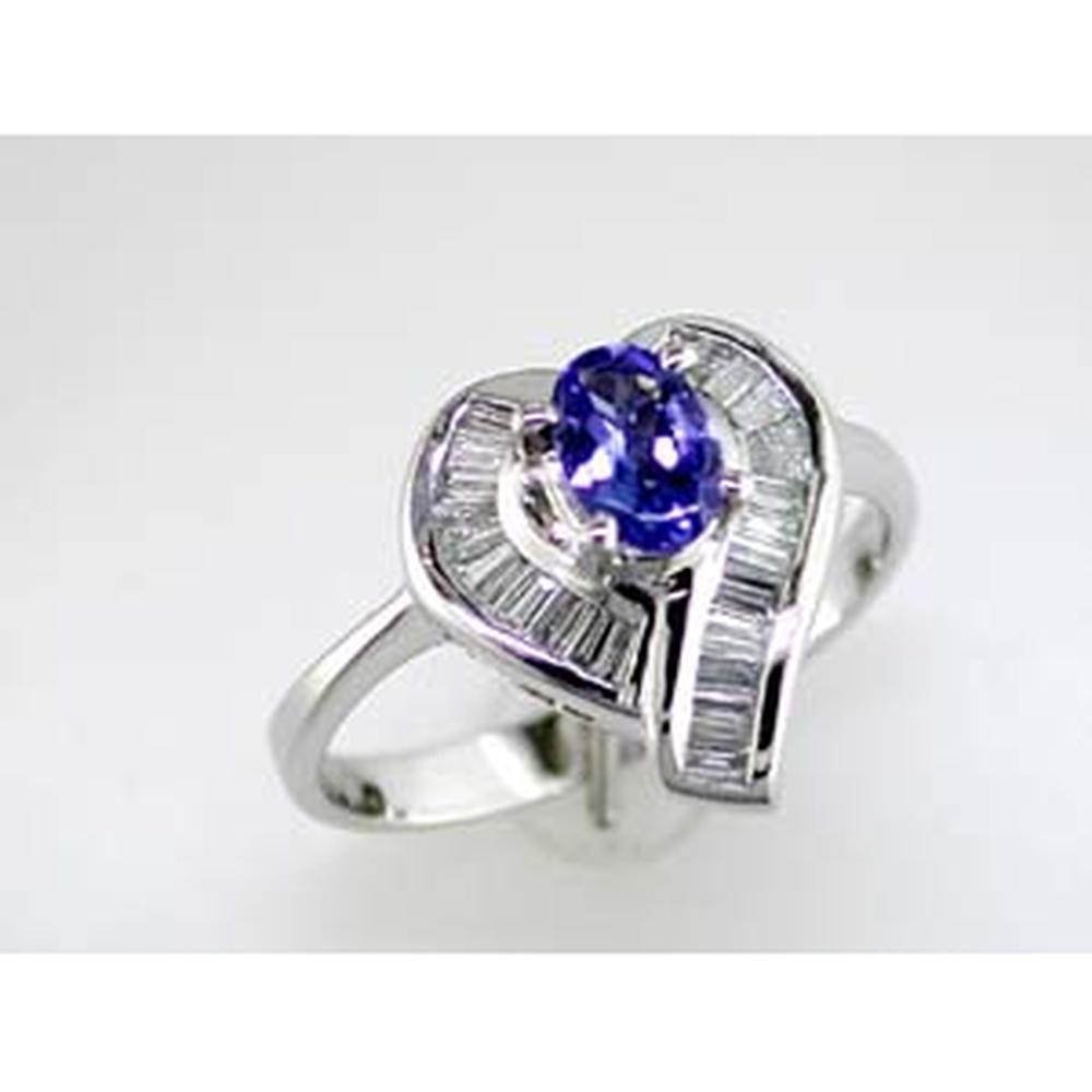 Royal 14K White Gold Tanzanite & Diamond Ring - 0.40 Carat Oval Tanzanite - 0.38 Carat Baguette Diamonds
