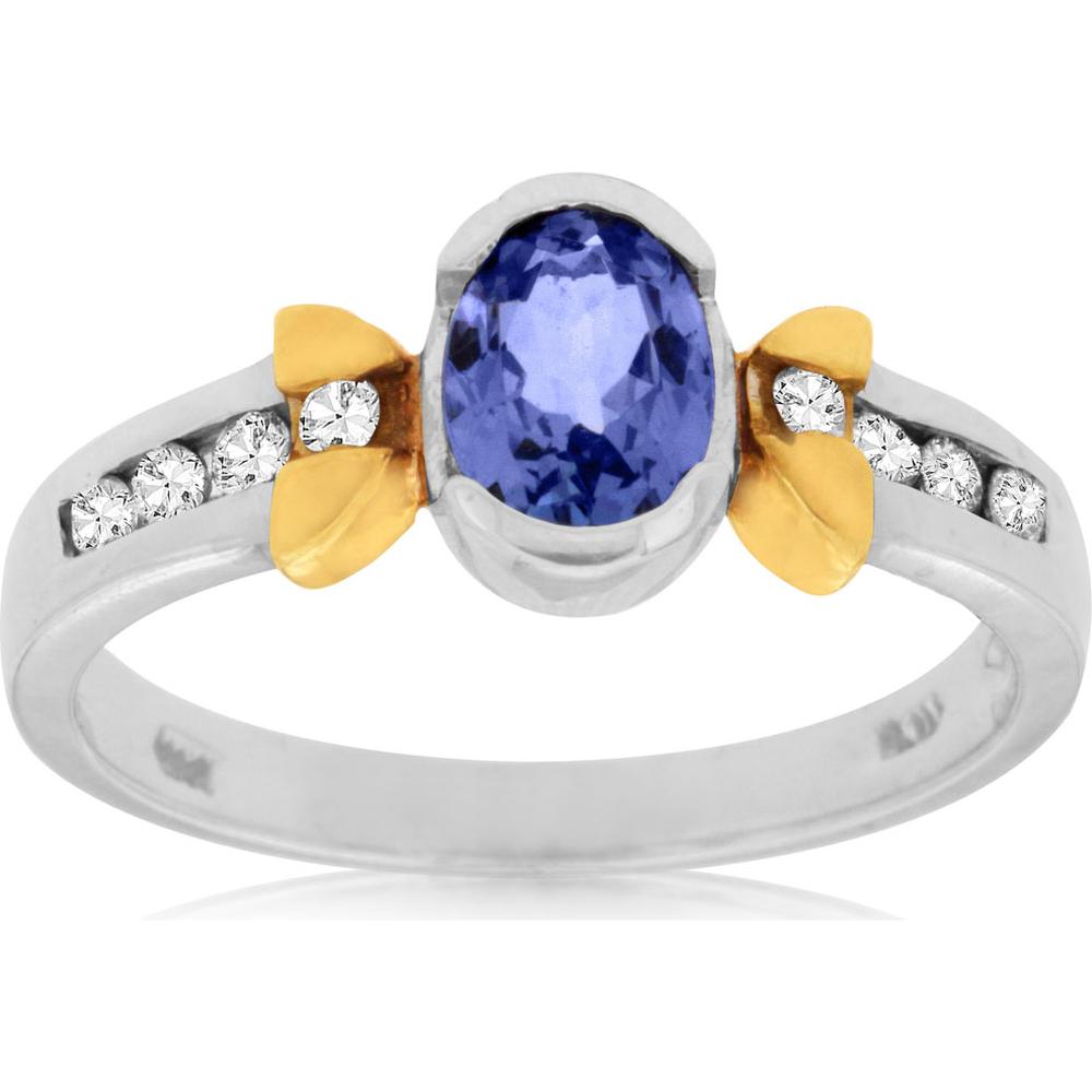 Royal 14K White Gold Tanzanite & Diamond Ring - 0.70 Carat Oval Tanzanite - 0.18 Carat Round Diamonds