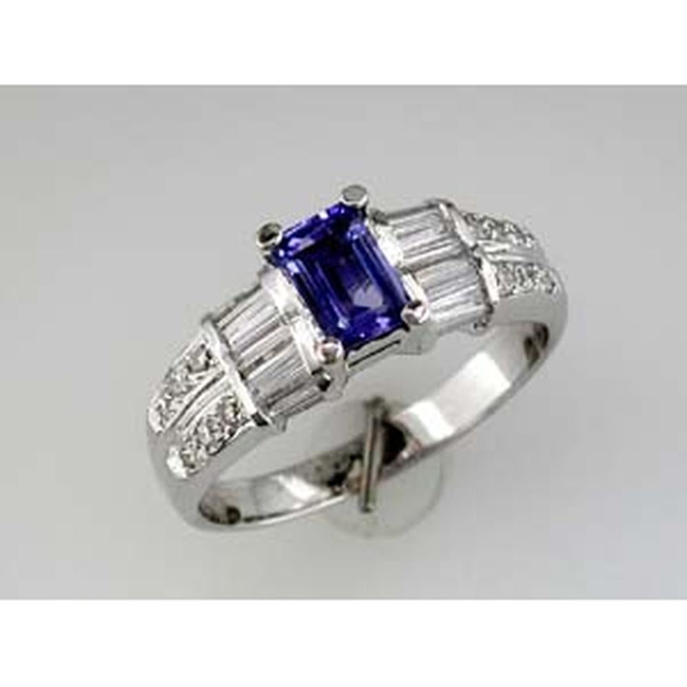 Royal 14K White Gold Tanzanite & Diamond Ring - 0.70 Carat Tanzanite, Baguette Diamonds