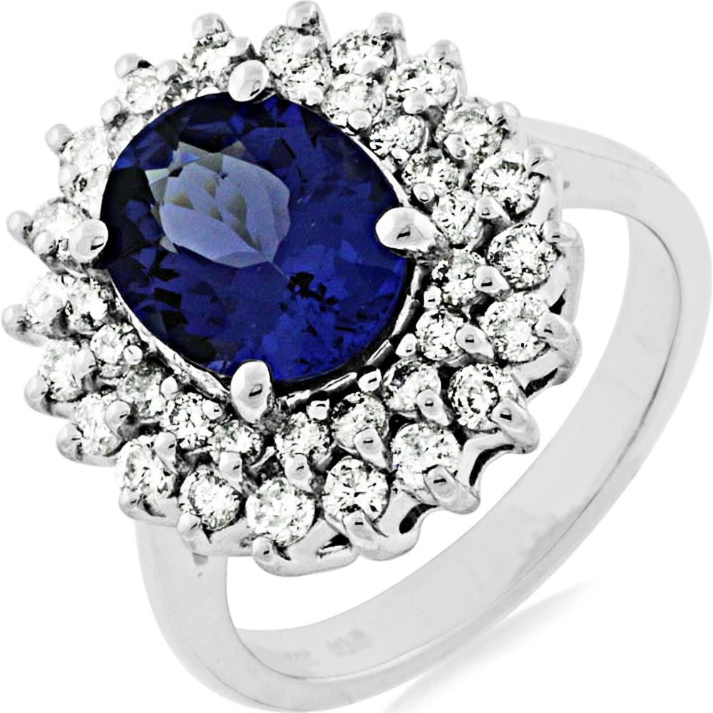 Royal 14K White Gold Tanzanite & Diamond Ring - 1.00 Carat Oval Center Stone - 2.90 Carat Total Diamond Weight