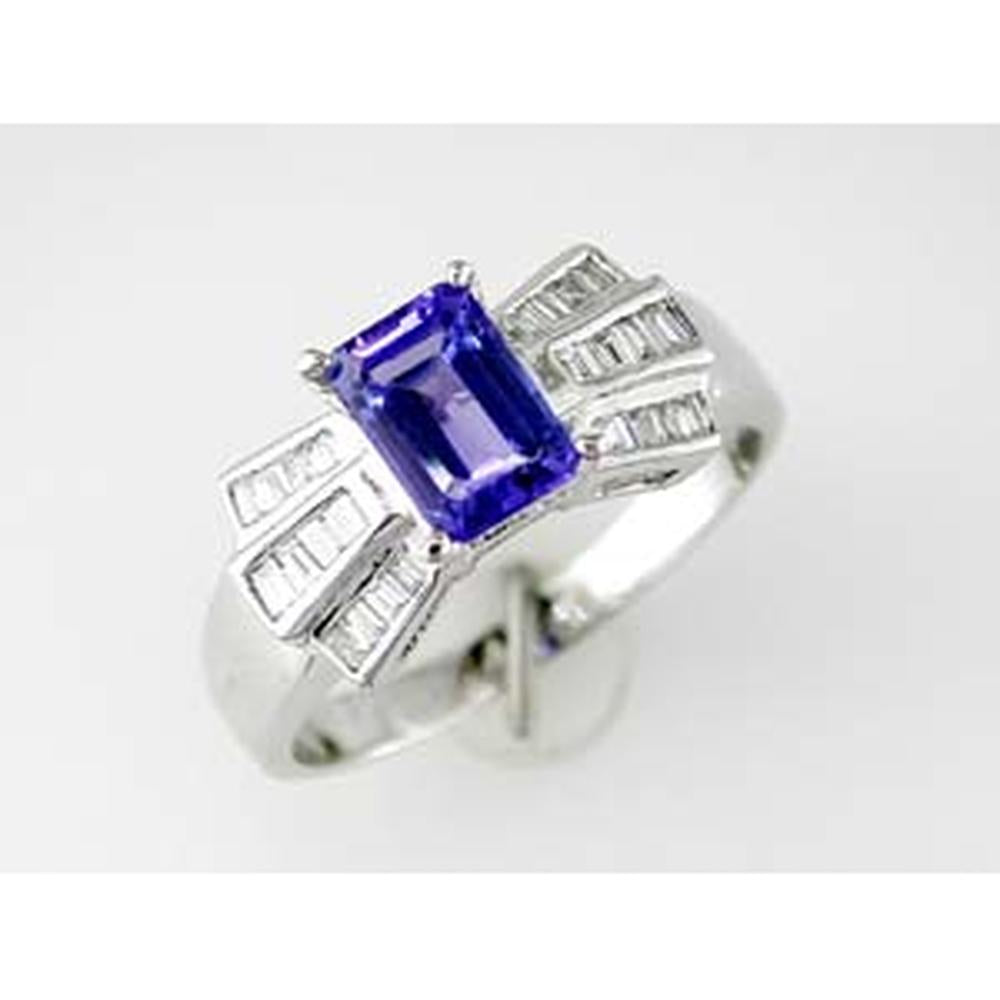 Royal 14K White Gold Tanzanite & Diamond Ring - 1.00 Carat Tanzanite, 0.30 Carat Diamond Total